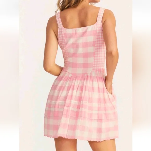 LoveShackFancy Chennedy Gingham Pleated Mini Dress In Pink Size 6 - Picture 7 of 13